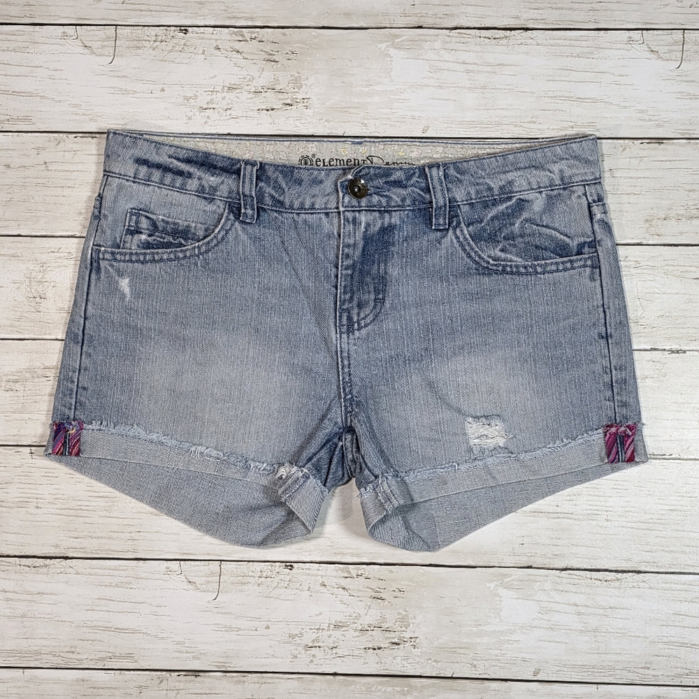Element Denim Light Blue Women’s Distressed Boho Denim Shorts w/Detail • Size 26